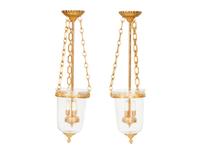 A Pair of French Gilt Metal and Glass Lanterns