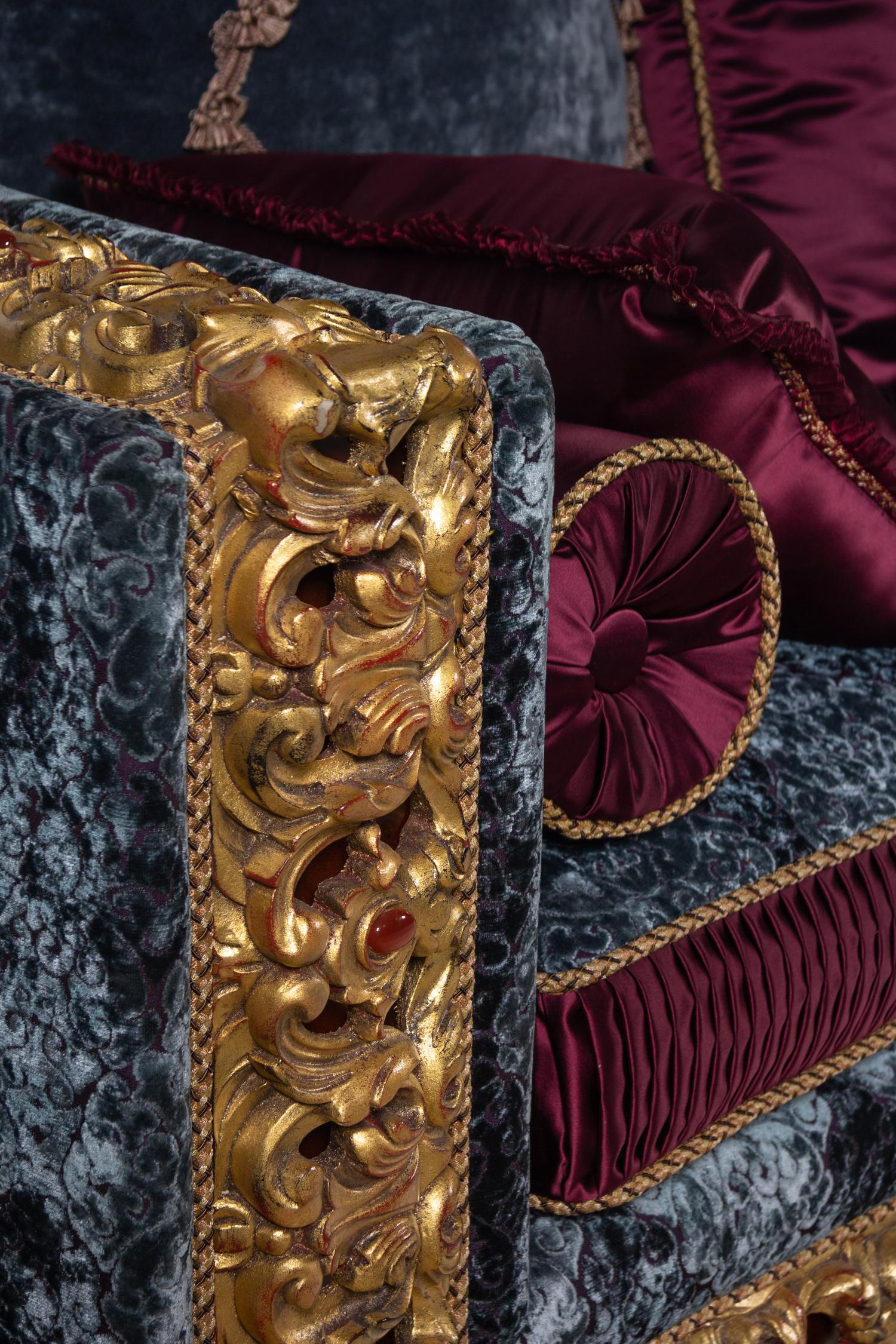A Contemporary Jumbo Collection Giltwood and Velvet Upholstered Sofa