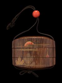 A Japanese Gold and Brown Lacquered Wood Two-Case Inro