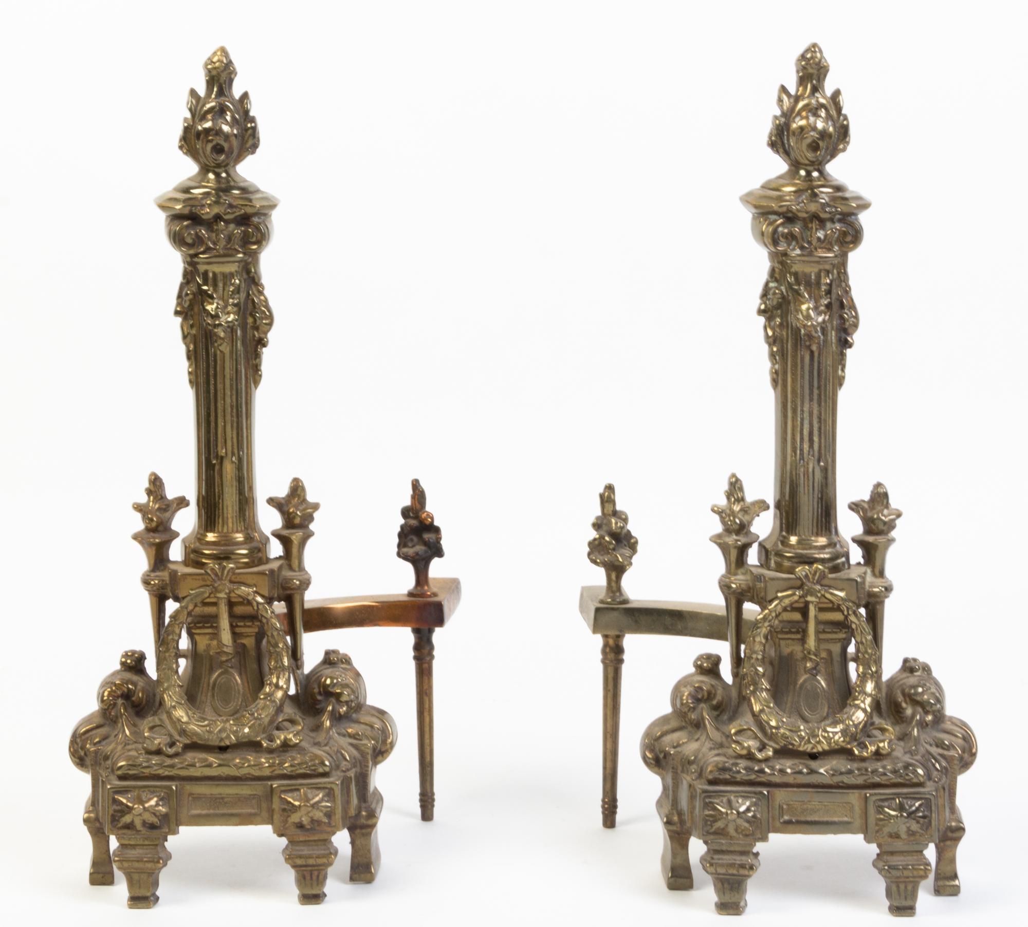 A Pair of Neoclassical Gilt Metal Andirons Height 19 3/4 inches. — 20TH CENTURY