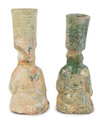 Two Chinese Glazed Terracotta Figural Lampstands — EASTERN HAN DYNASTY