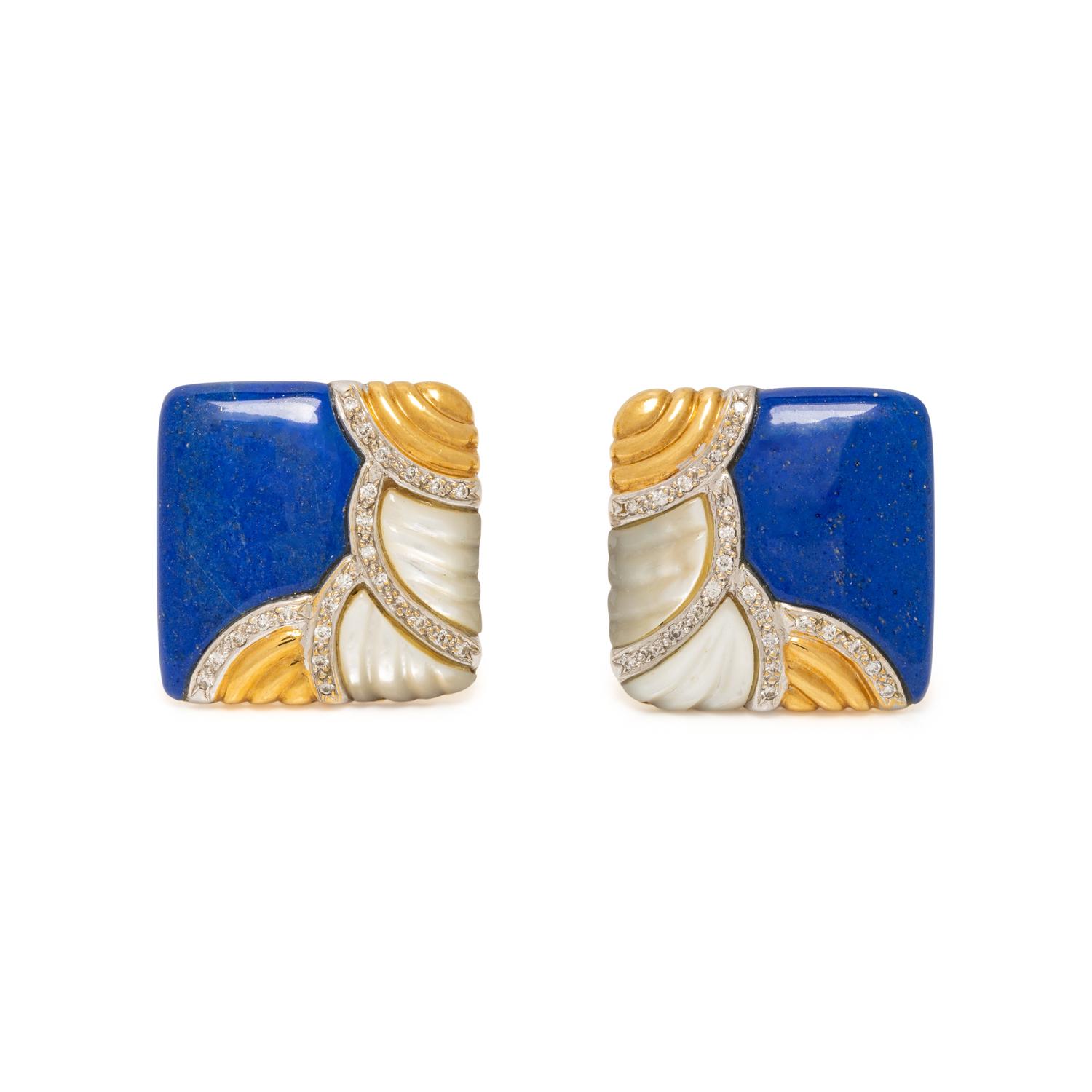 LAPIS LAZULI, MOTHER-OF-PEARL AND DIAMOND EARRINGS