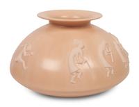 Large Buffware Pottery Jar, With Relief Carved Dancing Figures