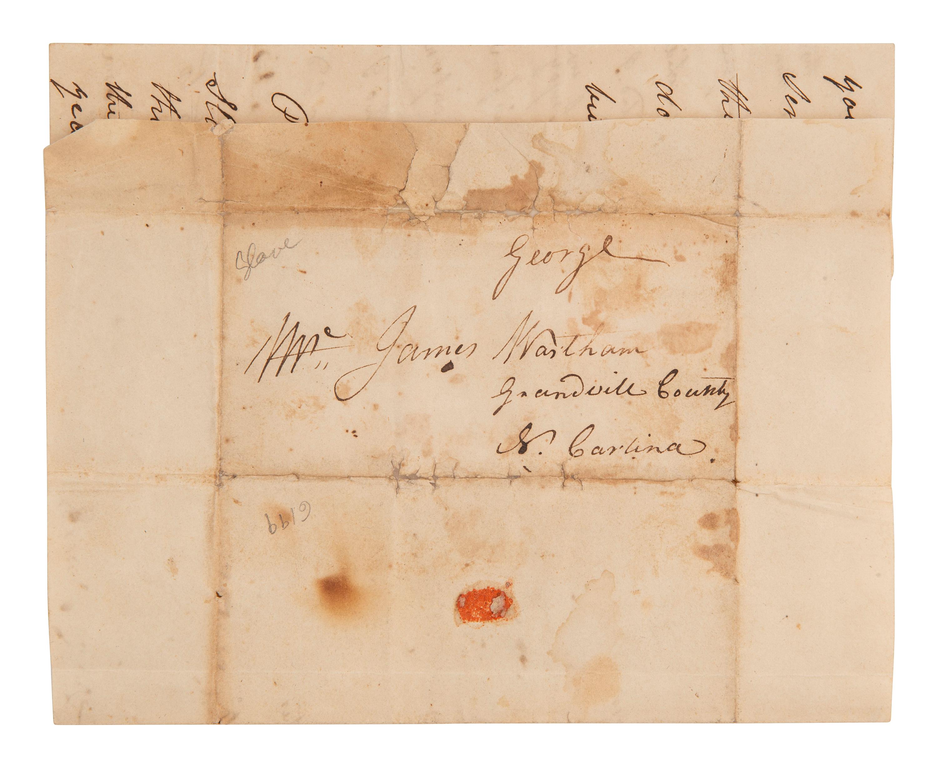 [ENSLAVEMENT]. Letter from a formerly enslaved man named George. 10 July 1827.