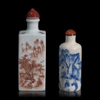 Two Chinese Porcelain Snuff Bottles, 19th-Early 20th Century 晚清民國 瓷質鼻煙壺一組兩件