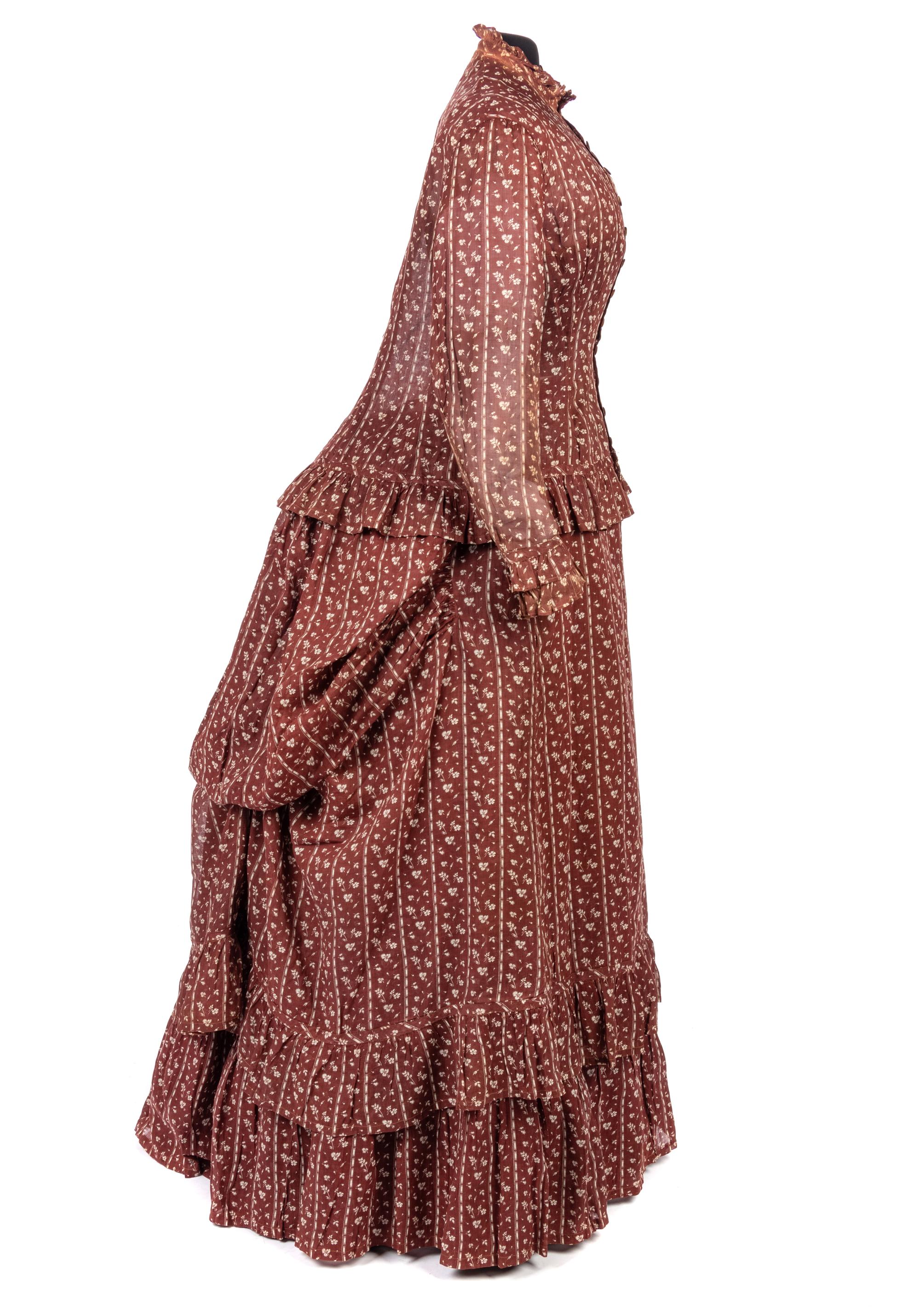 Two Printed Cotton Dresses, and One Blouse, 1870-80s