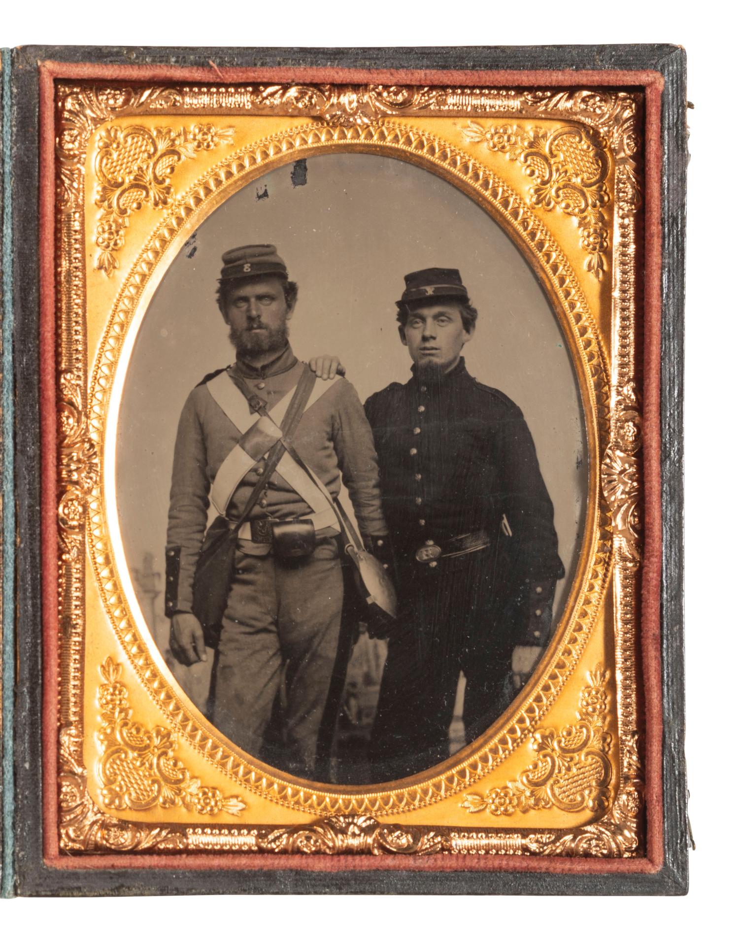 [MILITARIA]. Quarter plate tintype of a pair of pards incl. 7th New York National Guardsman.