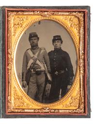[MILITARIA]. Quarter plate tintype of a pair of pards incl. 7th New York National Guardsman.