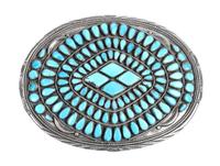 Large Navajo Silver and Turquoise Belt Buckle Height 3 3/4 x width 5 inches