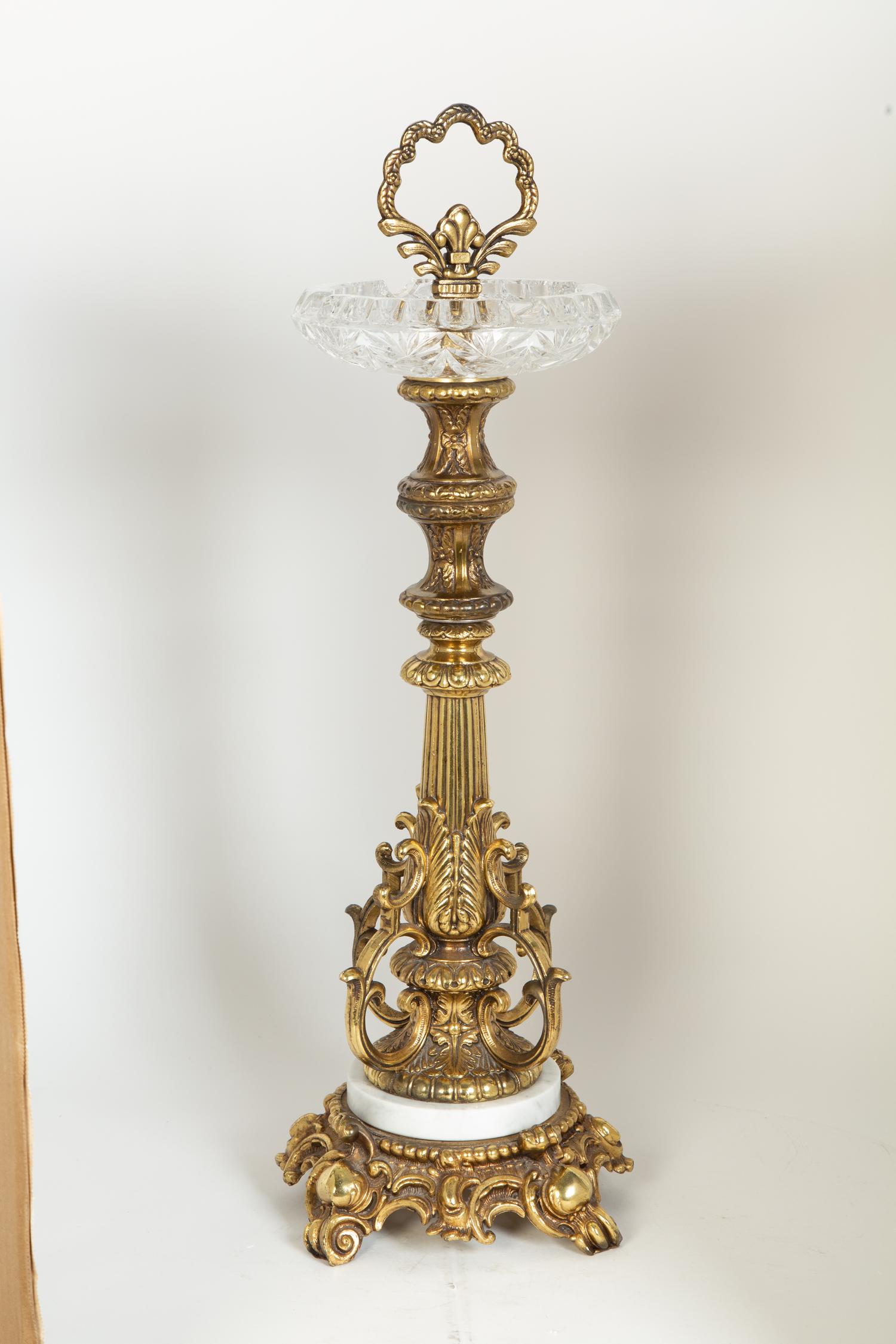 A Continental Gilt Bronze and Cut Glass Smoking Stand — 20th Century