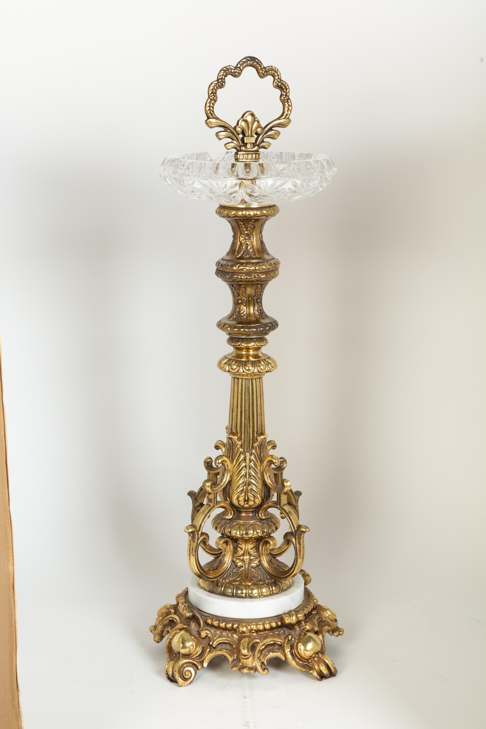 A Continental Gilt Bronze and Cut Glass Smoking Stand — 20th Century