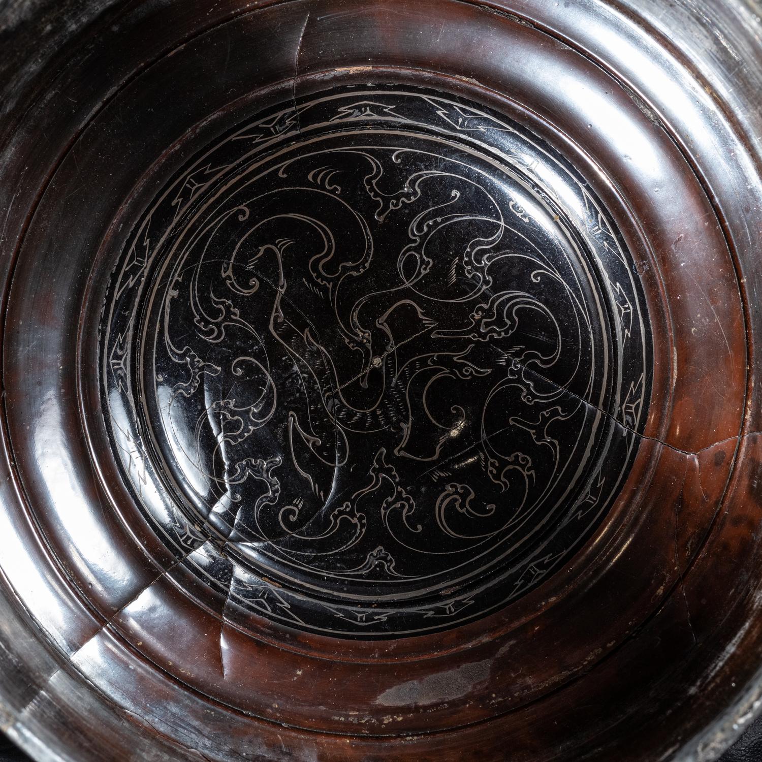 A Set of Silver and Gilt Bronze Inlaid Black Lacquered Lian -Form Cosmetic Boxes