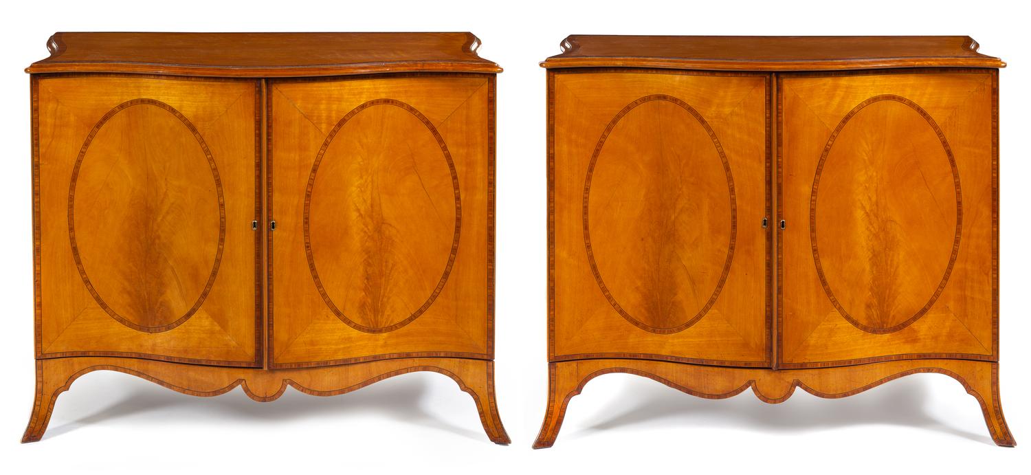 A Pair of George III Style Satinwood Commodes Height 33 x width 41 x depth 21 inches. — CIRCA 1880