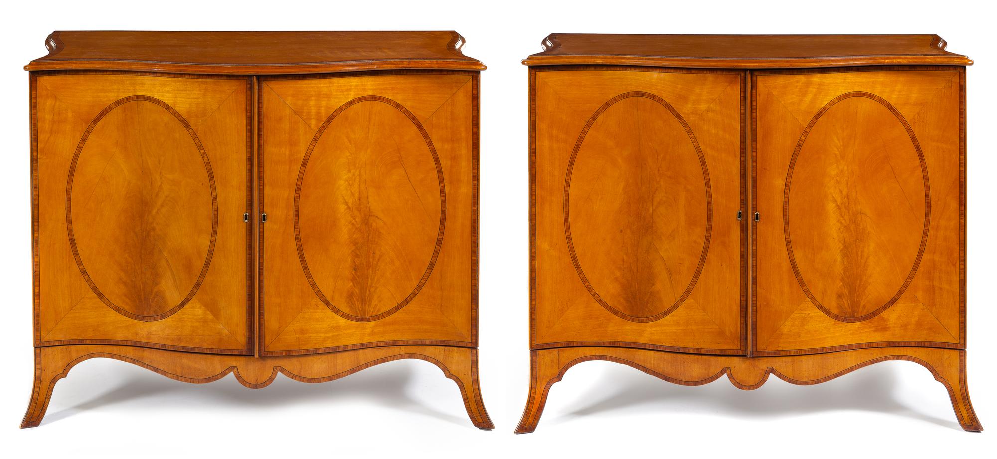 A Pair of George III Style Satinwood Commodes Height 33 x width 41 x depth 21 inches. — CIRCA 1880