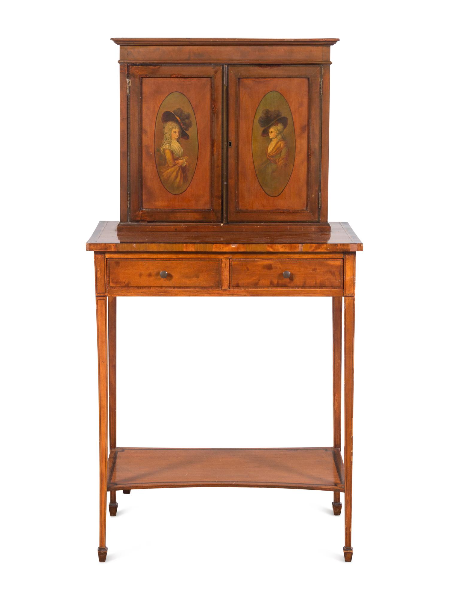 An Edwardian Painted Mahogany and Rosewood Lady's Writing Desk
