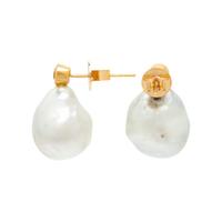 YELLOW GOLD, BAROQUE CULTURED PEARL, AND DIAMOND EARRINGS