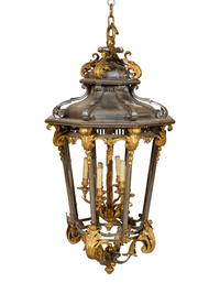 A French Gilt and Silvered-Metal Octagonal Six-Light Lantern