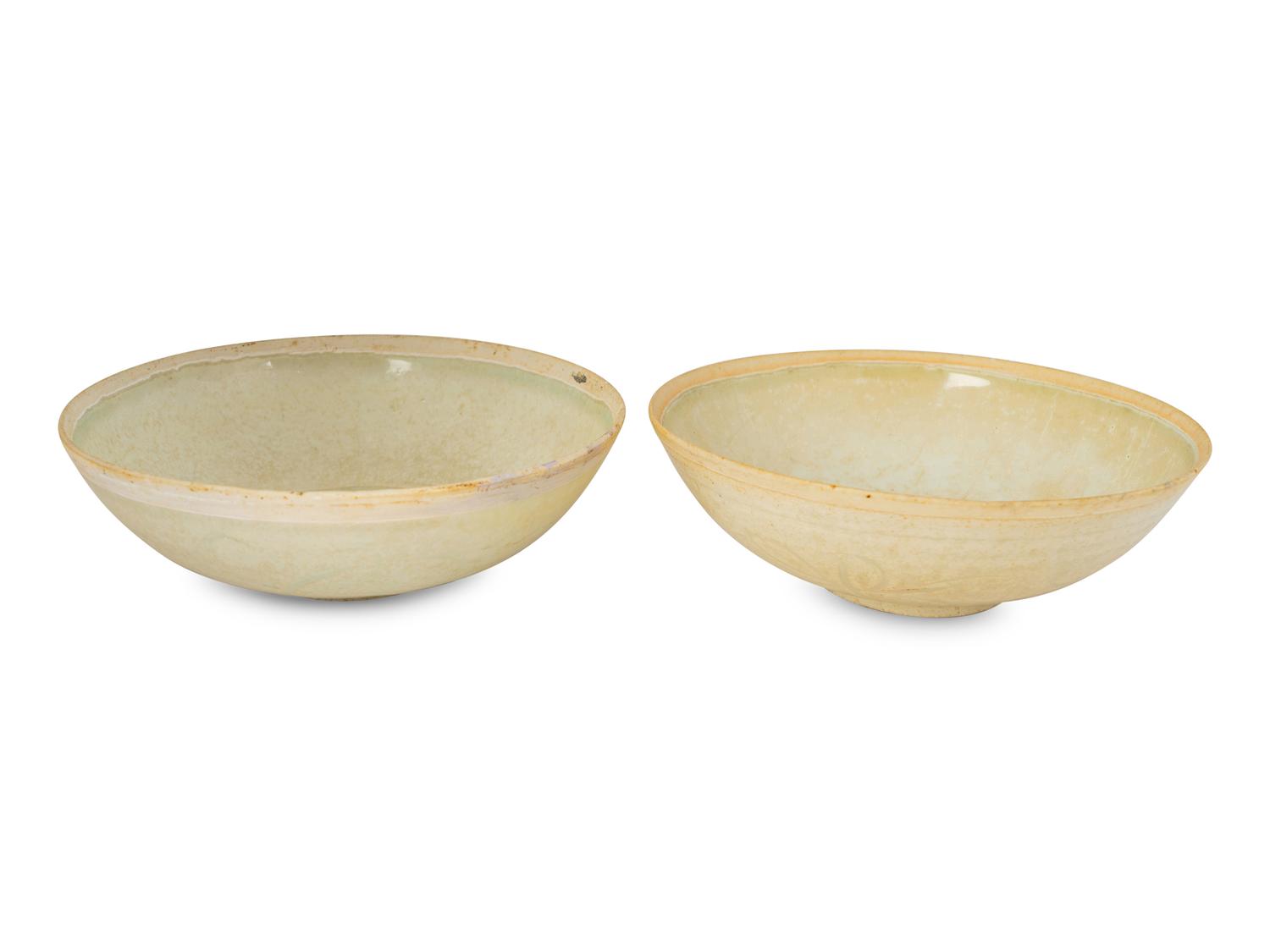 Two Chinese Qingbai Glazed Incised Porcelain Bowls — POSSIBLY SONG DYNASTY (960-1279)