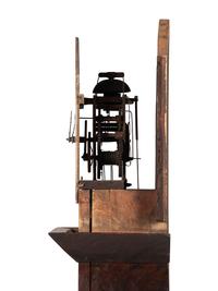 A Federal Carved and Grain Painted Pine Wooden Works Tall Case Clock