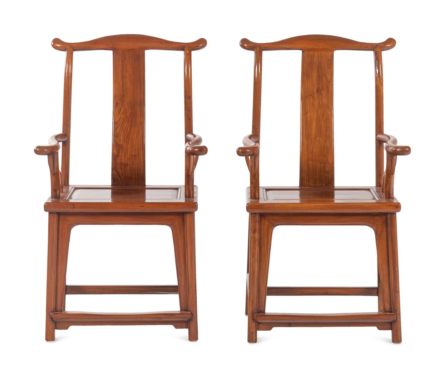A Pair of Chinese Elmwood Armchairs, Sichutouguanmaoyi