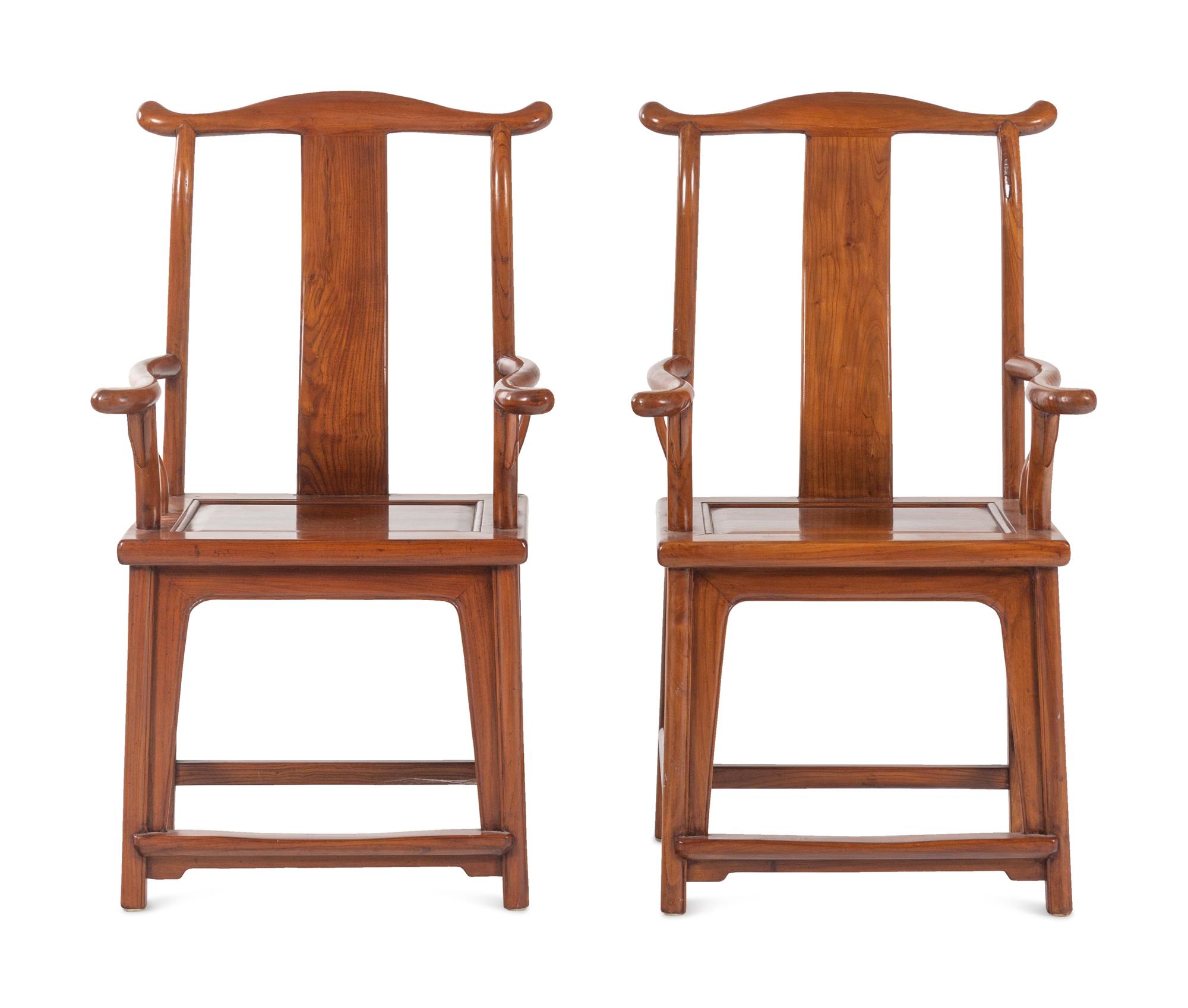 A Pair of Chinese Elmwood Armchairs, Sichutouguanmaoyi