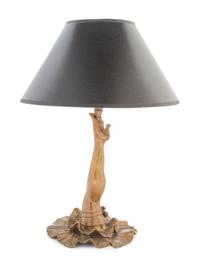 A Whimsical Gilt Metal "Cabaret Leg" Table Lamp