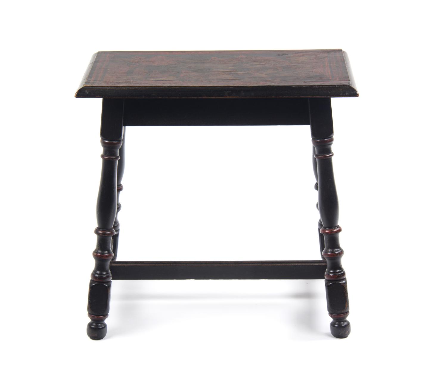 A Continental Painted Stool Height 19 x width 20 x depth 12 1/2 inches.