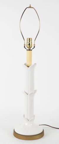 A White Ceramic Bamboo Form Table Lamp Height 31 inches (overall).