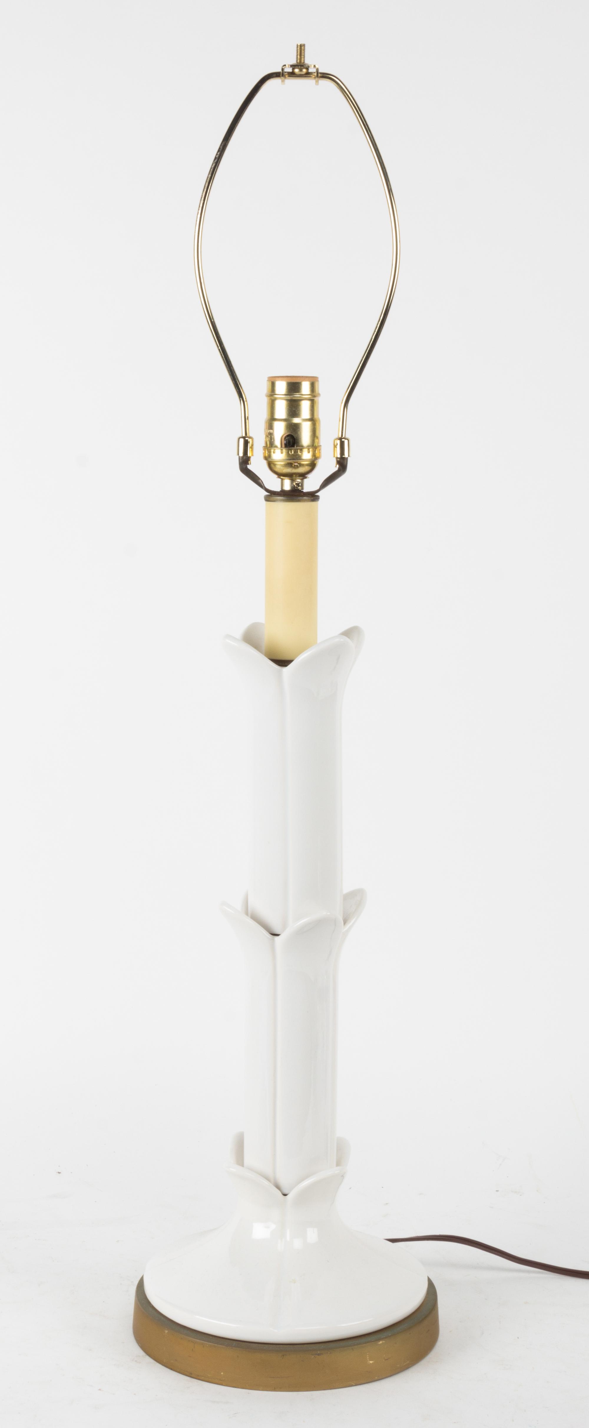 A White Ceramic Bamboo Form Table Lamp Height 31 inches (overall).
