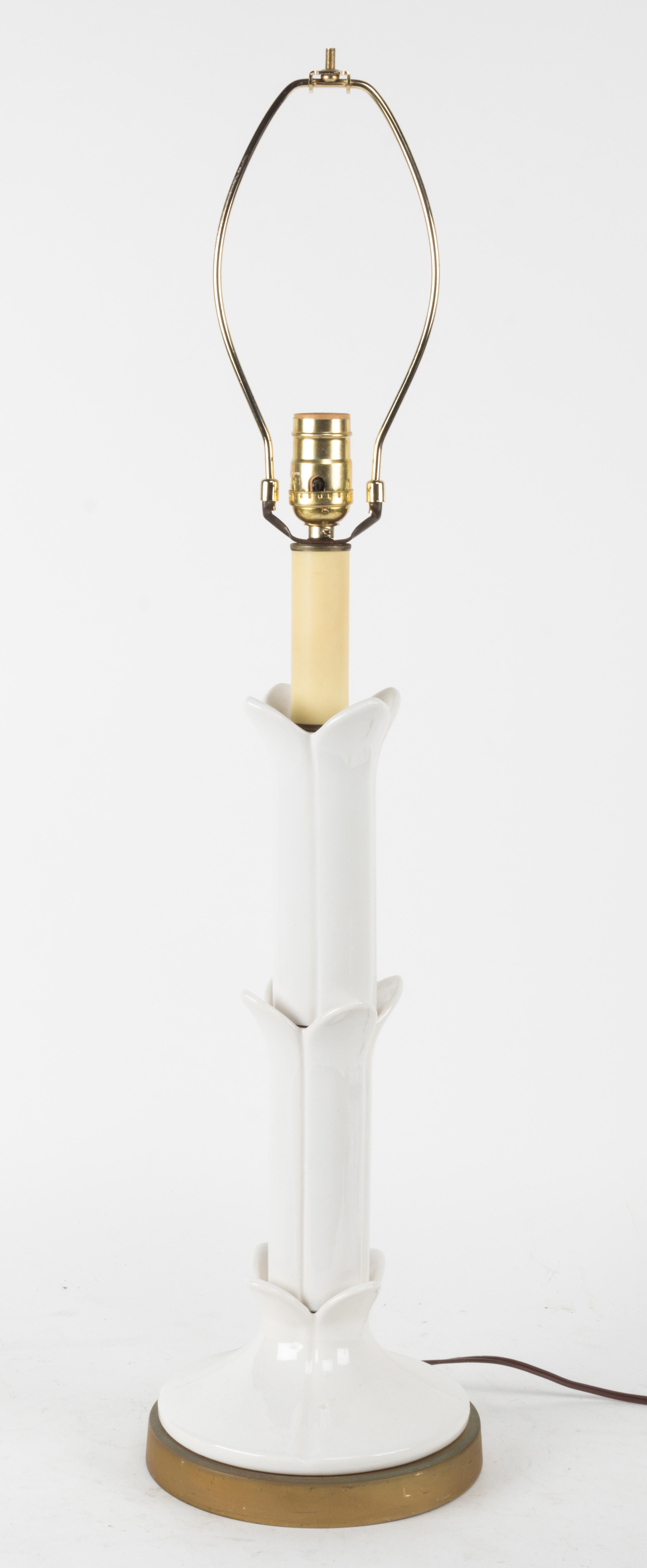A White Ceramic Bamboo Form Table Lamp Height 31 inches (overall).