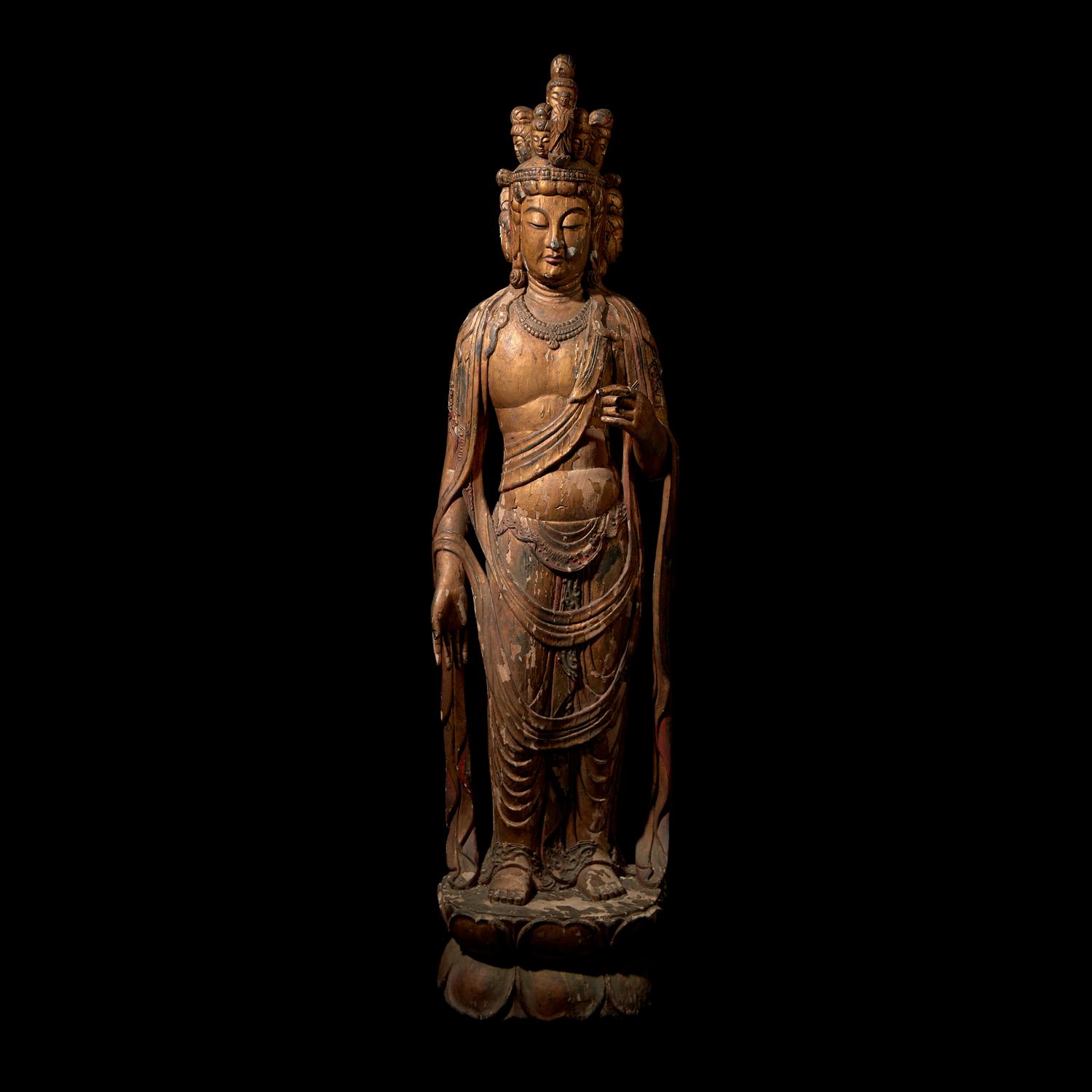 A Large Japanese Carved Giltwood Figure of Kannon