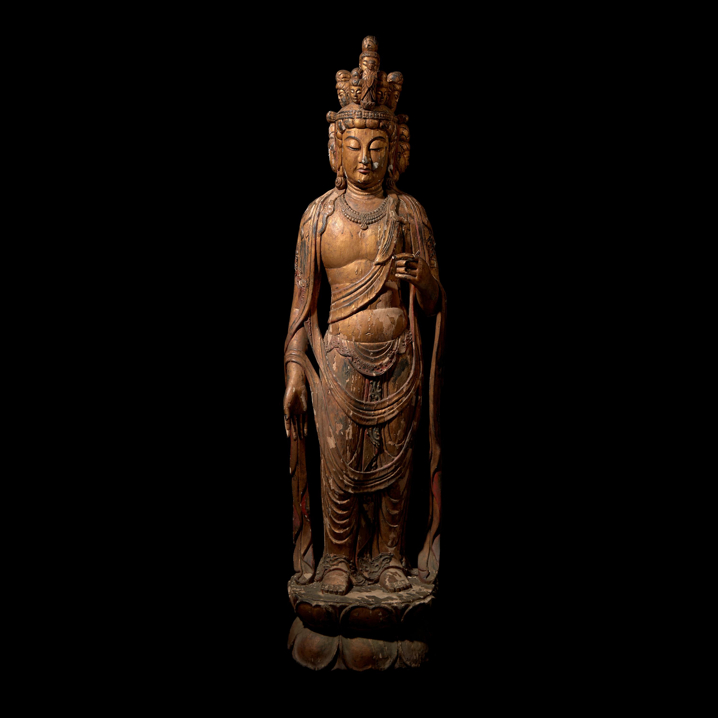 A Large Japanese Carved Giltwood Figure of Kannon