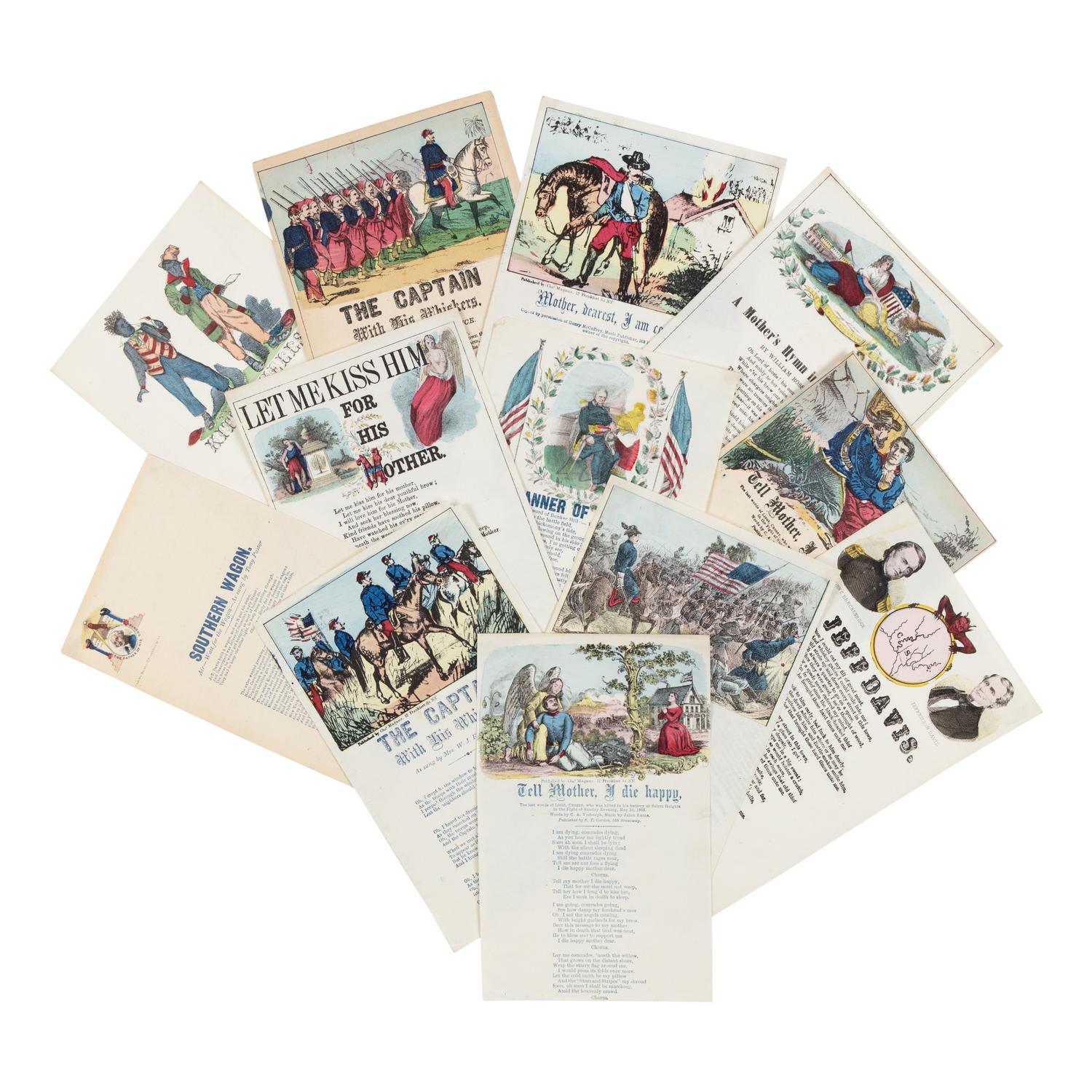 [CIVIL WAR]. A large collection of 189 song sheets and sheet music, ca 1860s, including: