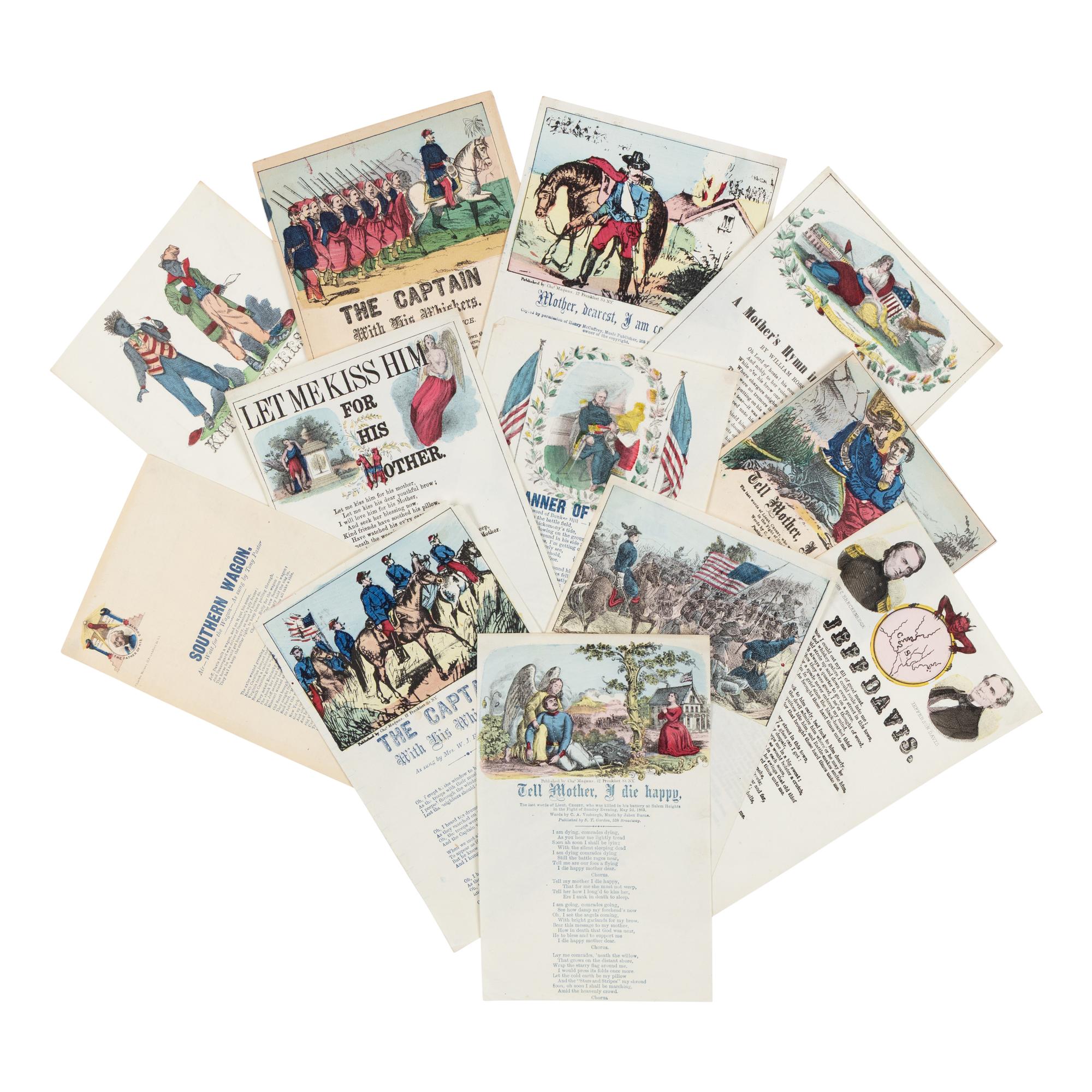 [CIVIL WAR]. A large collection of 189 song sheets and sheet music, ca 1860s, including: