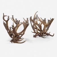 A Pair of Large Metal-Mounted Antler Candelabra