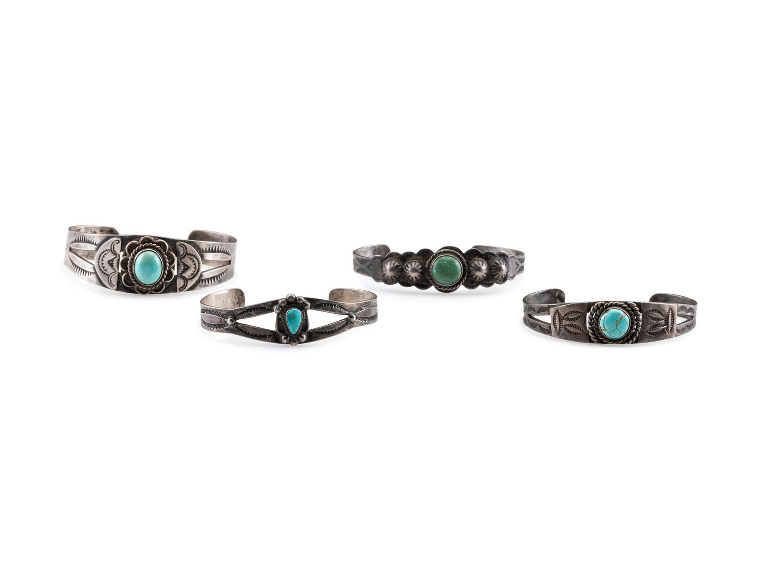 Fred Harvey Era Silver and Turquoise Trade Bracelets