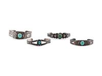 Fred Harvey Era Silver and Turquoise Trade Bracelets