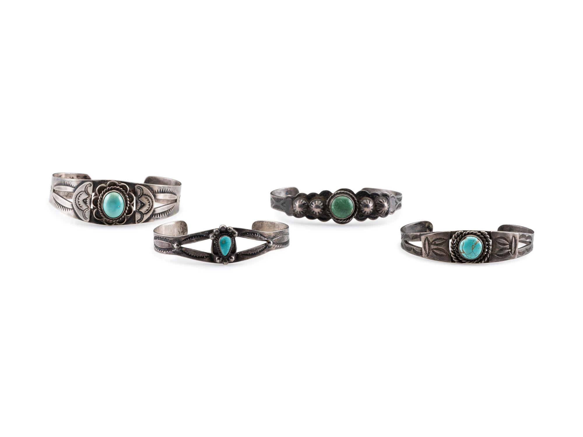 Fred Harvey Era Silver and Turquoise Trade Bracelets
