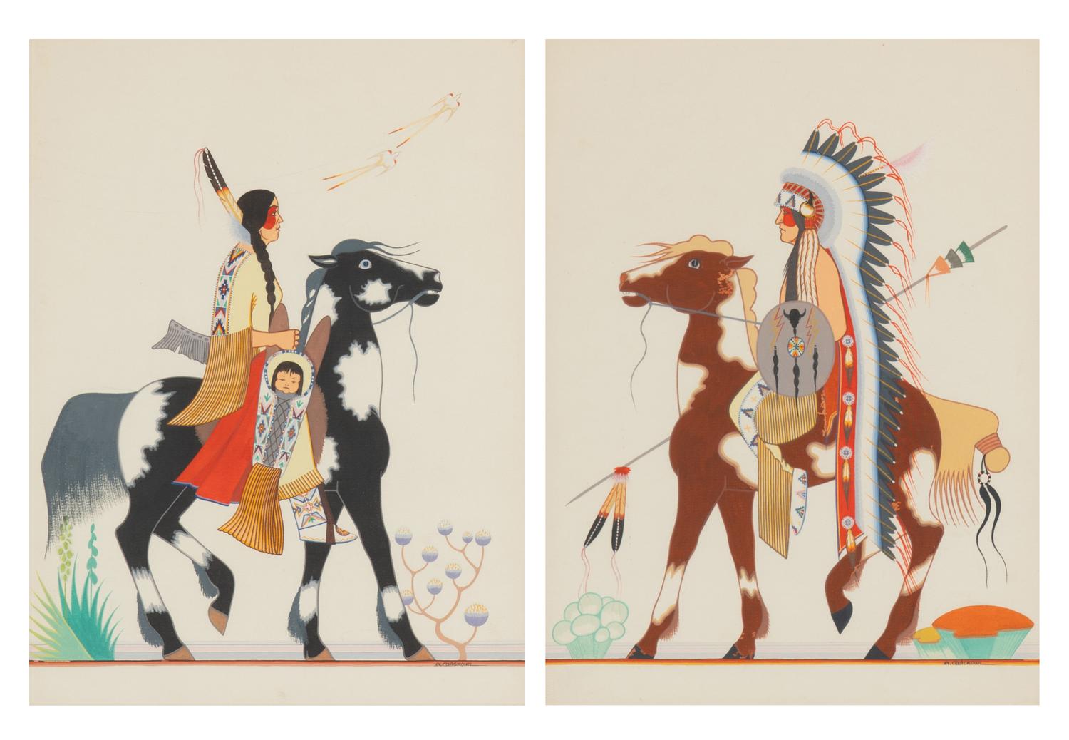 untitled pair, mother and child AND warrior on horseback