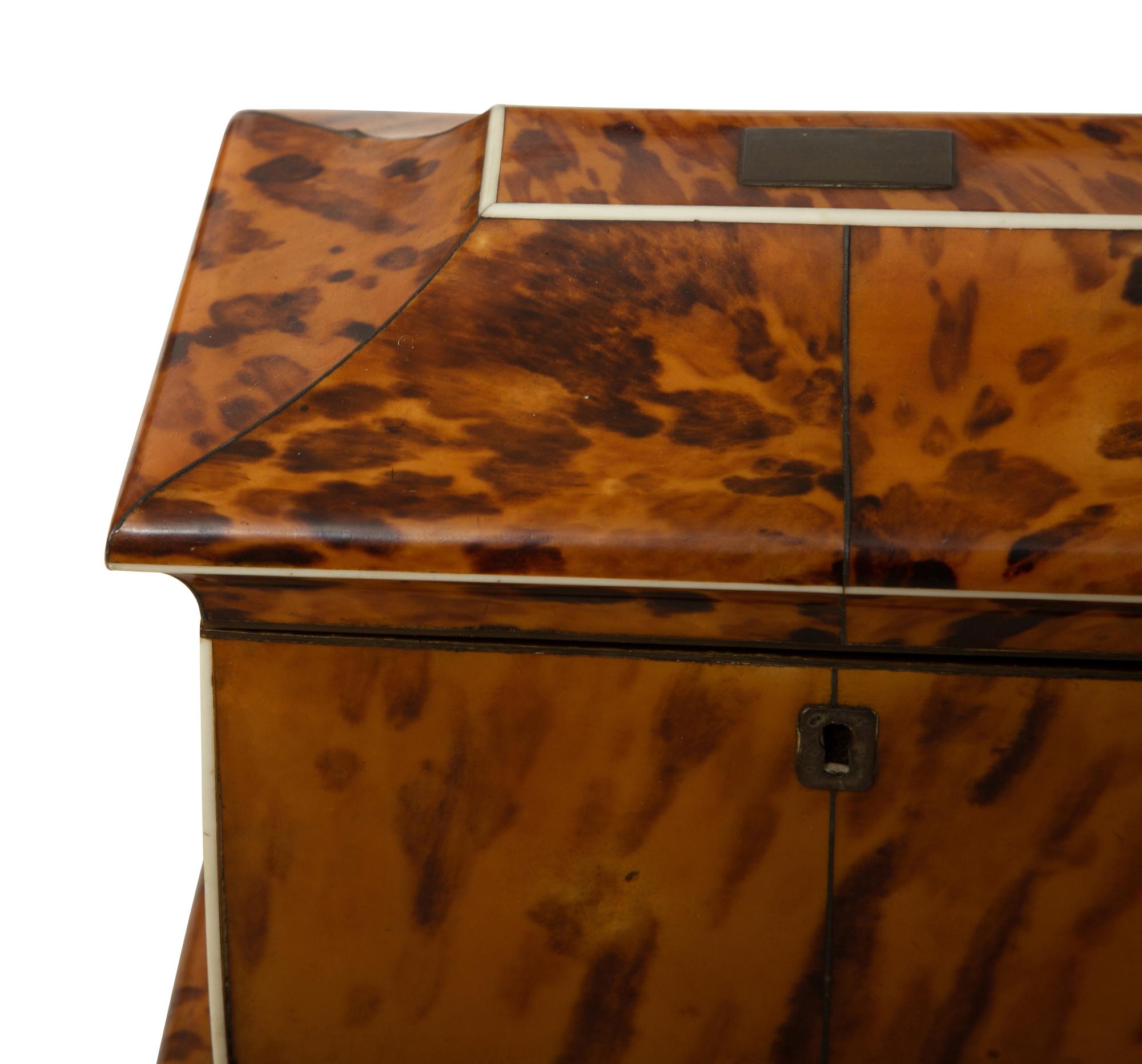 A Regency Tortoise Shell Veneered Tea Caddy