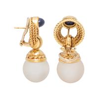 YELLOW GOLD, SAPPHIRE AND GLASS EARCLIPS