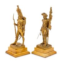 A Pair of French Gilt Bronze Military Figures after Armand Jules Leveel (French, 1821-1905)