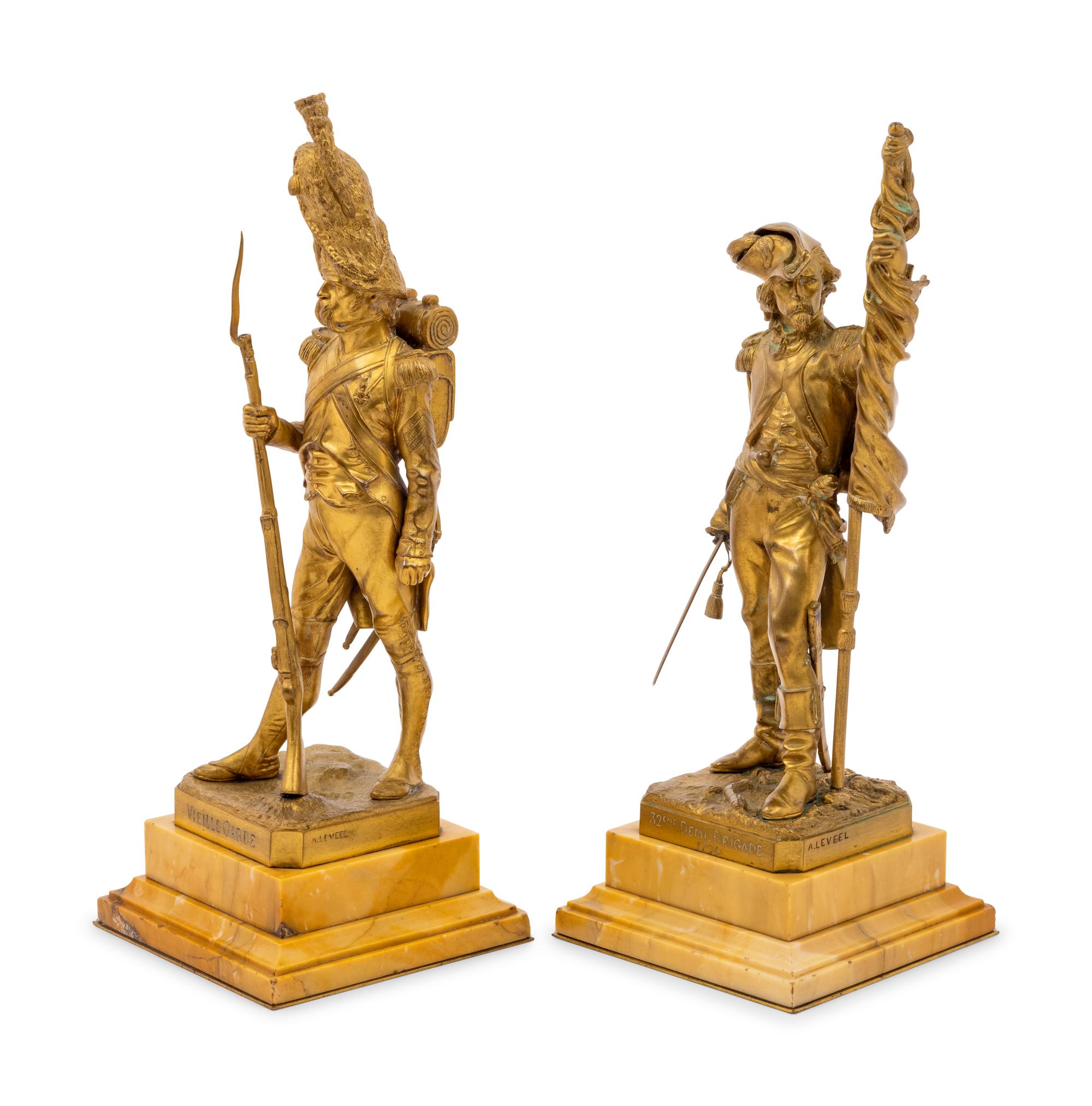 A Pair of French Gilt Bronze Military Figures after Armand Jules Leveel (French, 1821-1905)
