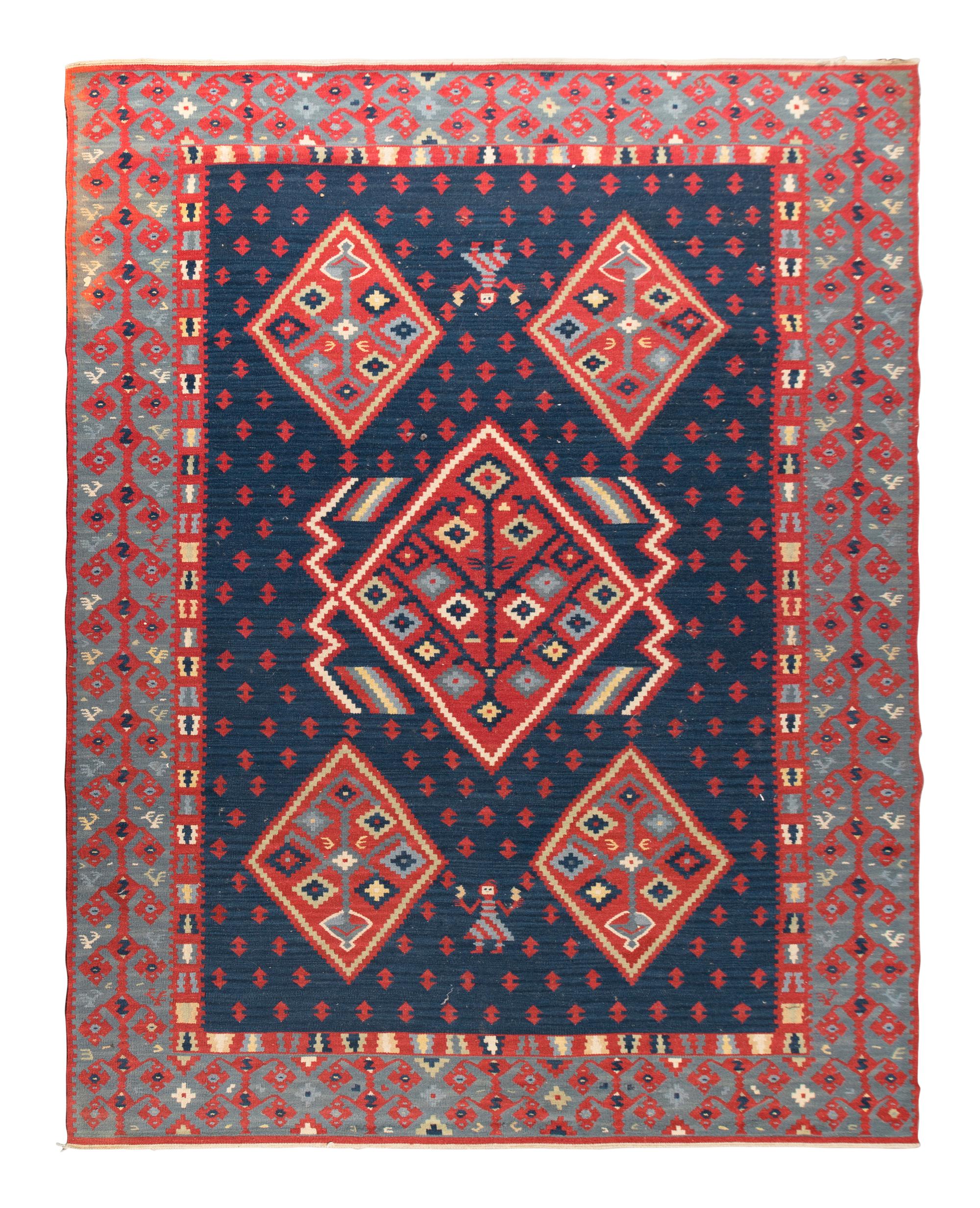 A Balkan Kilim Wool Rug
