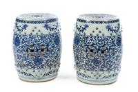 A Pair of Chinese Blue and White Glazed Garden Seats 18TH/19TH CENTURY Height 18 inches. — 18TH/19TH CENTURY