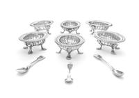 A Set of Six Irish George II Silver Salts, Thomas Walker, Dublin, First-Half 18th Century, each having a gadrooned rim, the body worked