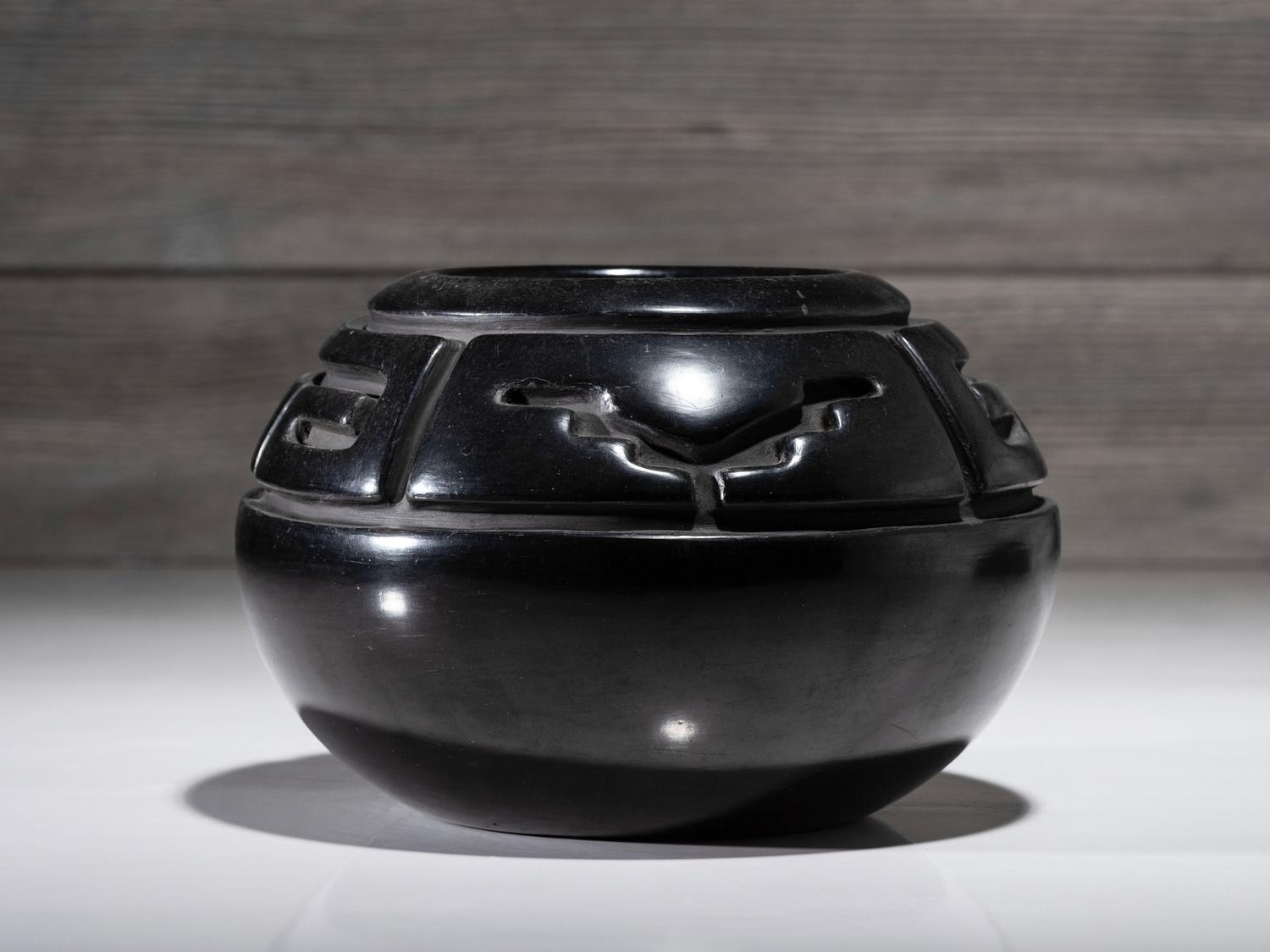 Carved Blackware Pottery Jar