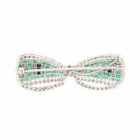 EMERALD, DIAMOND, AND WHITE GOLD BOW BROOCH