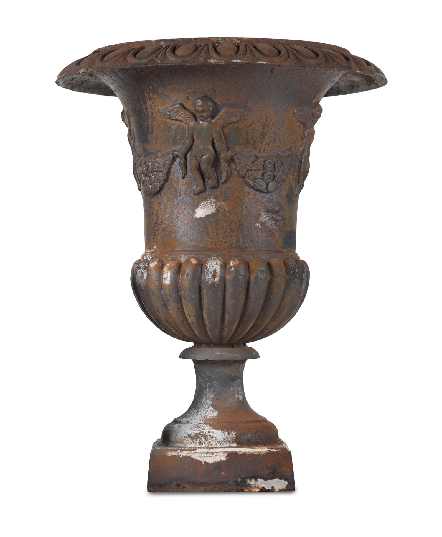 A Pair of Cast Iron Garden Urns