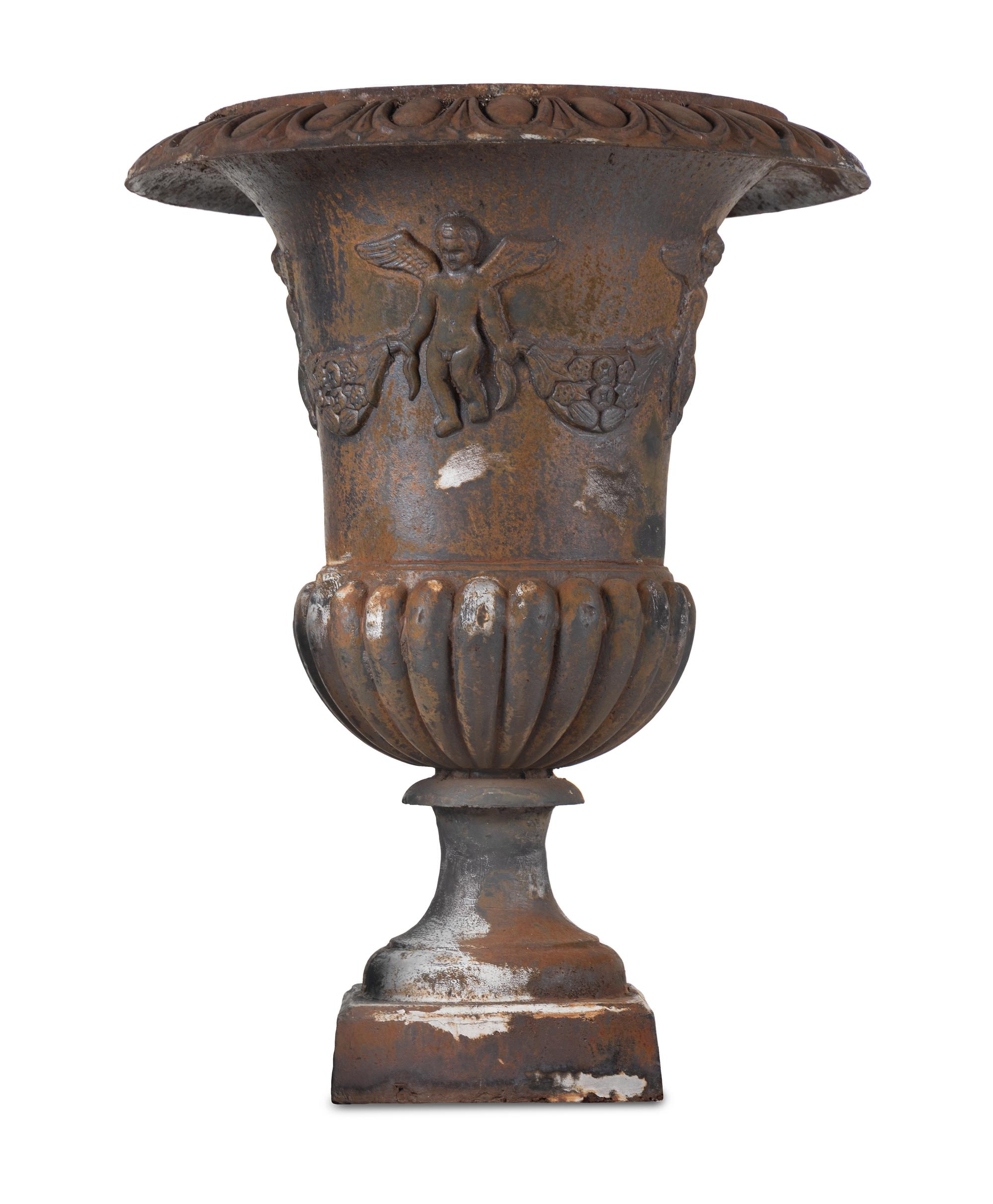 A Pair of Cast Iron Garden Urns